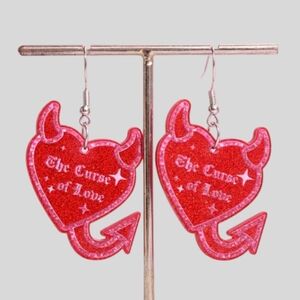 👋 Red Glitter Devil Heart Dangle Earrings | Graffic | Mix And Match 3/$20